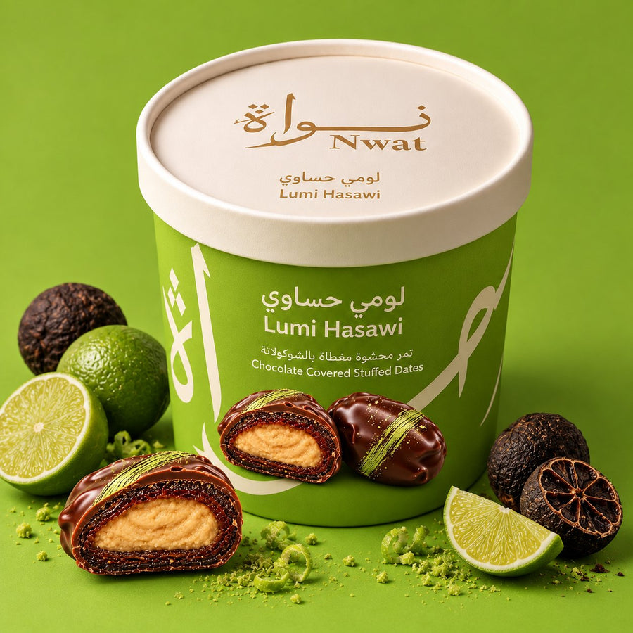Nwat Lumi Hasawi tub with chocolate-covered stuffed dates