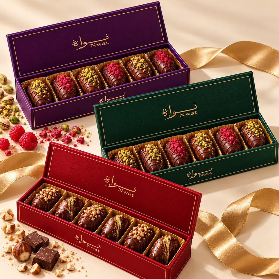 Purple, green and red Nwat gift boxes