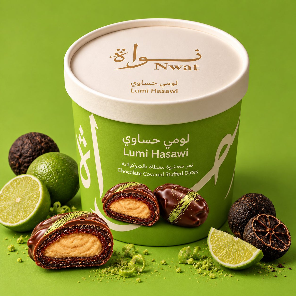 Nwat Lumi Hasawi tub with chocolate-covered stuffed dates